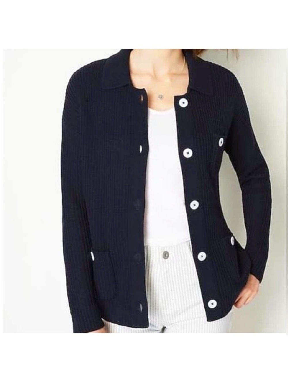 J. Jill Navy Blue Knit Button Front Cardigan Sweater Womens XL